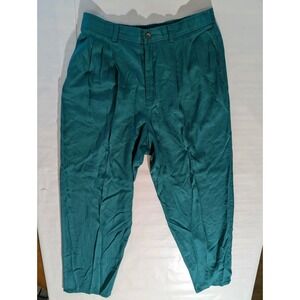 Vintage Liz Sport Teal Rayon Pleated Tapered Relaxed Fit Dress Pants